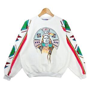Vintage Pride of the West Terry Sweatshirt Medium Indian Native American USA AOP